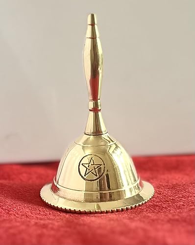 Indian Consigners Hand Bell Loud Brass Call Bells 3 Inches Altar Pendulam Use (Pentagram Gold) - color: Pentagram Gold