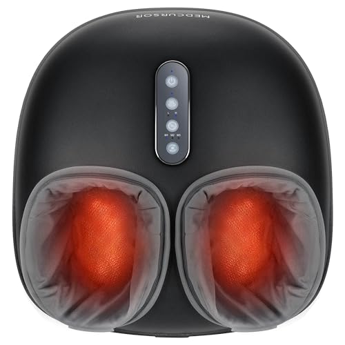 Medcursor Foot Massager with Heat - Shiatsu Feet Massage Machine Delivers Relief for Tired Muscles & Plantar, Deep Kneading Therapy, Multi-Level Settings for Home, Office Use, Size up to 13" - color: Ink Black