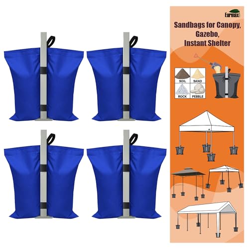 Eurmax USA 130LBS 4-Pack Universal Canopy Weights,Reinforced Double Pockets, Secure Wind Protection,Easy Wrap-Around Installation Heavy Duty Sandbags (Without Sand),Fits All Instant Shelter Legs,Blue - color: Blue, style: Twin Cylinder Sand