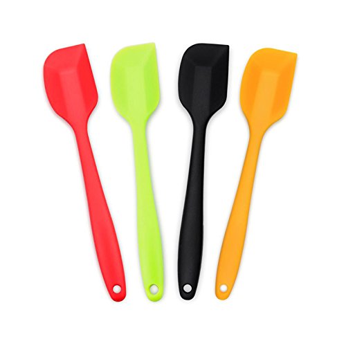 4-Piece Silicone Spatula Set with Stainless Steel Core, Small, Multicolor | Heat-resistant Rubber Spatulas for Jars, Spreading and Scraping, BPA-free Silicone, Dishwasher Safe, Nonstick Cookware - color: Red/Green/Black/Orange, size: Small