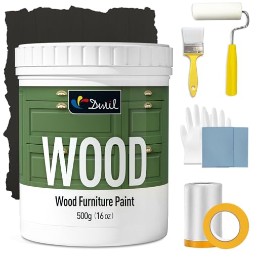 DWIL Matte Finish Furniture Paint - 16 Oz Wood Paint for Cabinets, Doors, Tables, and Dressers Refinishing - Water-Based, Non-Toxic & Odorless, Easy to Apply(Black)-With Tools - color: Black, size: 16 Ounce (Pack of 1)