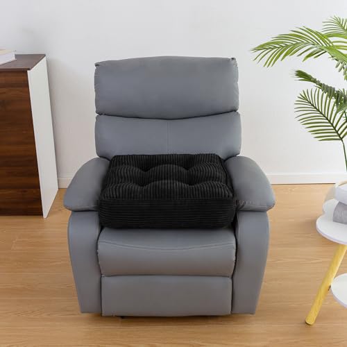 HIGOGOGO Tufted Corduroy Recliner Seat Cushion for Elderly, 20x20x5 Inch Large Square Seat Cushion for Recliner Chair, Floor Pillow, Office Chair, Car, No Pressure on Thighs, Black - color: Black, size: 20x20x5