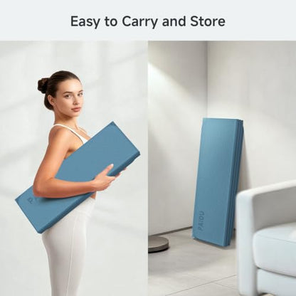 PAIDU Foldable Yoga Mat 10mm Thick, 75"x26" Non-Slip Fitness Exercise Mat - color: Blue Gray