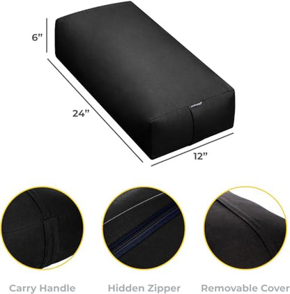엑스트라 펌 라지 요가 볼스터, 61 x 30.5 x 15.2cm(24 x 12 x 6인치) 신치 또는 지퍼 요가 베개, 스튜디오용 탈착식 커버가 있는 직사각형 면 쿠션, 1팩 또는 2팩 - color: 블랙 - 지퍼 커버, size: 2팩