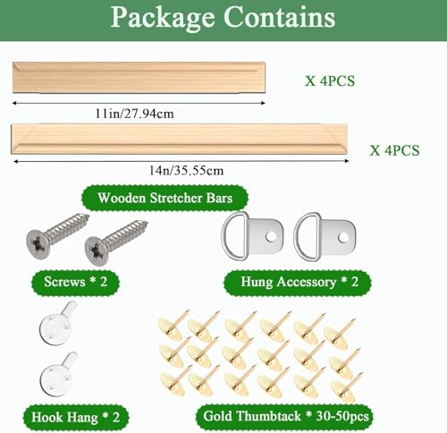2 Pack 11"x 14" DIY Wood Canvas Stretcher Bars, Canvas Frames Kit-Easy to Assemble,Wooden Frames Kit for Oil Painting,Canvas Painting，Embroidery Stitch and Needlepoint Arts Supplies (11 * 14) - size: 14"X11"