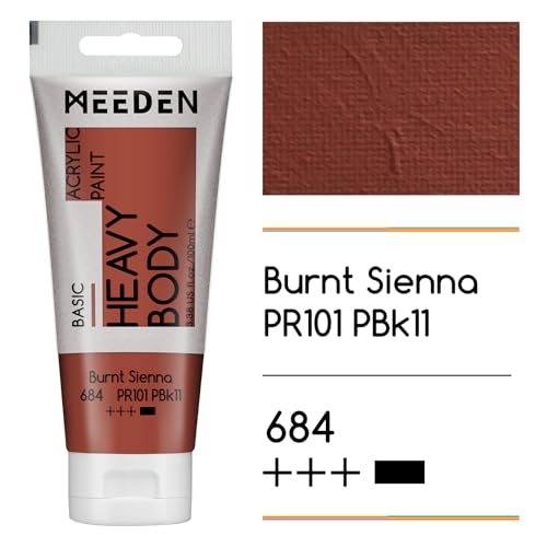 MEEDEN Acrylic Paint Burnt Sienna: 100ml/3.38oz x 2 with Titanium White | Heavy Body Artist Acrylic Paint Set for Canvas, Wood & Craft, Non-toxic Creamy Art Paint with Titanium White for Mixing - color: Burnt Sienna, size: 2 Tubes