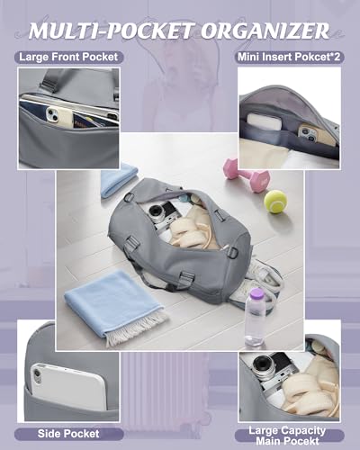 Gym Bag for Women with Shoe Compartment Lightweight Travel Duffle Bags Carry on Bag Overnight Weekender Duffel Bag with Wet Pocket Personal Item Travel Bag Tote Bag Workout Dance Bag Grey - color: E12-Grey