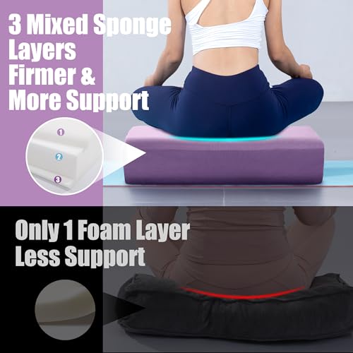 MABOZOO Yoga Bolster Pillow, Triple-Layer Sponge Rectangular Yoga Bolster with Carry Handle Meditation Pillow with Washable Cover for Restorative, Meditation - color: Purple
