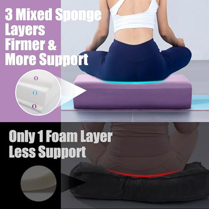 MABOZOO Yoga Bolster Pillow, Triple-Layer Sponge Rectangular Yoga Bolster with Carry Handle Meditation Pillow with Washable Cover for Restorative, Meditation - color: Purple