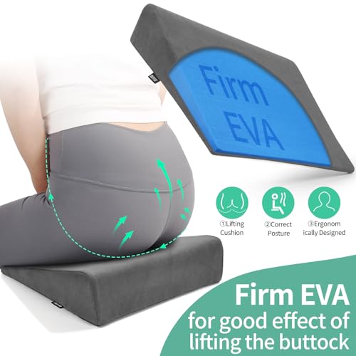 BUYUE Wedge Cushion for Butt Lift Women, Hard-Firm EVA Foam for Lift HIPS Up Fitness Training, Plank Position Mat, Non-Slip Chair Seat Pad, 15.7"x 12.5", Dark Gray - color: Dark Gray