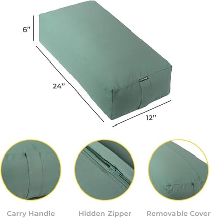 Firm Large Yoga Bolster, 24x12x6in - color: Sage - Zippered Cover, size: 2 Pack