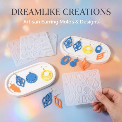50 Styles Resin Earring Molds, 4 Pcs Silicone Jewelry Resin Casting Molds with Built in Holes Resin Molds Jewelry for Epoxy Pendantr Earrings Necklace Pendants Keychains