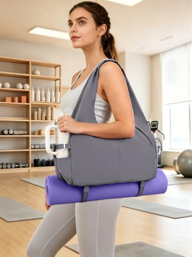 RHDZO Gym Bag for Women with Shoe and Wet Compartments, Yoga Mat Holder | Travel Duffel Bag with Water Bottle Holder, Weekend Overnight Bag for Workout Sport Dance Pilate, Detachable Shoulder Strap - color: Dark Gray-Upgraded