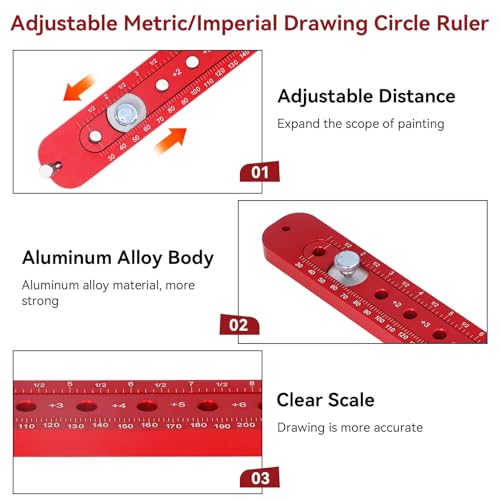 Woodworking Compass Scriber, Woodworking Circle Ruler Aluminium Alloy Adjustable Woodworking Circular Drawing Tool for Carpenter Tool