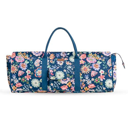 Maison d' Hermine Yoga Mat Duffle Bag Gym Tote Yoga Mat Carry Bag | Cylindrical bag for Woman Men Gifts Adjustable shoulder straps with Drawstring Water Bottle Pocket and zipper pocket - color: Happy Florals - Blue, style: Yoga Mat Tote