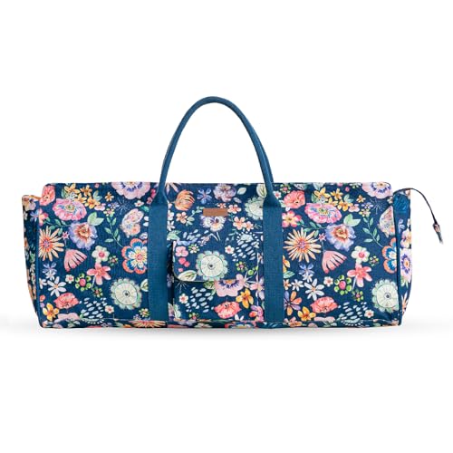 Maison d' Hermine Yoga Mat Duffle Bag Gym Tote Yoga Mat Carry Bag | Cylindrical bag for Woman Men Gifts Adjustable shoulder straps with Drawstring Water Bottle Pocket and zipper pocket - color: Happy Florals - Blue, style: Yoga Mat Tote