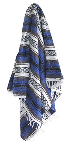 Del Mex Classic Mexican Blanket, Large Authentic Woven Falsa Throw (70"x50"), Artisan Southwest Décor for Beach, Yoga, Outdoors (Blue) - color: Blue