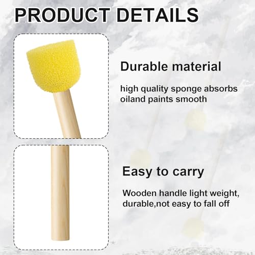10pcs Round Sponges Brush Set, Wooden Handle Sponges Paintbrushes, Sponge Painting Staining Tool for Wallpaper Windows Clay Models DIY Arts Crafts Projects-Yellow