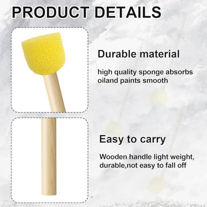 10pcs Round Sponges Brush Set, Wooden Handle Sponges Paintbrushes, Sponge Painting Staining Tool for Wallpaper Windows Clay Models DIY Arts Crafts Projects-Yellow