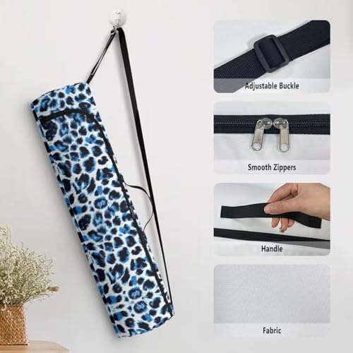 Yoga Mat Bag for Women & Men Full-Zip Yoga Mat Carrier Bag for Class Workout Park with Adjustable Strap - color: Blue Leopard Print