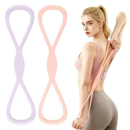 2Pack Figure 8 Resistance Bands for Women, 8 Shaped Rubber Exercise Band for Arms, Back, Shoulder Stretch with Handles, 15 Lbs Fitness Band for Home Yoga Gym Workout