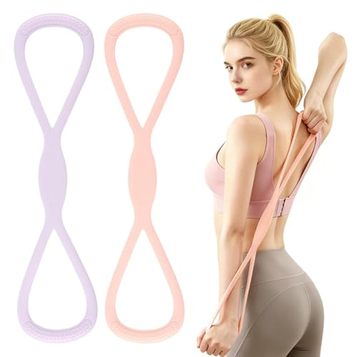 2Pack Figure 8 Resistance Bands for Women, 8 Shaped Rubber Exercise Band for Arms, Back, Shoulder Stretch with Handles, 15 Lbs Fitness Band for Home Yoga Gym Workout