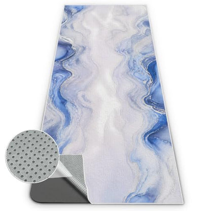 Yoga Mat Towel, Hot Yoga Towel High-Definition Pattern, Machine Washable with Ultra-Absorbent Yoga Towels for Hot Yoga Non Slip for Fitness, Exercise, Pilates, 72 x 27 in, Blue Ripples - color: Blue Ripples