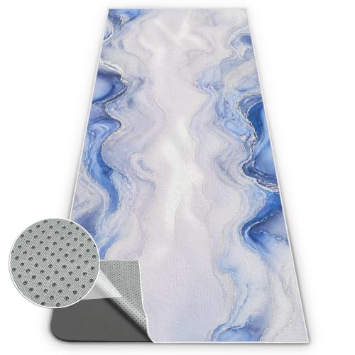 Yoga Mat Towel, Hot Yoga Towel High-Definition Pattern, Machine Washable with Ultra-Absorbent Yoga Towels for Hot Yoga Non Slip for Fitness, Exercise, Pilates, 72 x 27 in, Blue Ripples - color: Blue Ripples