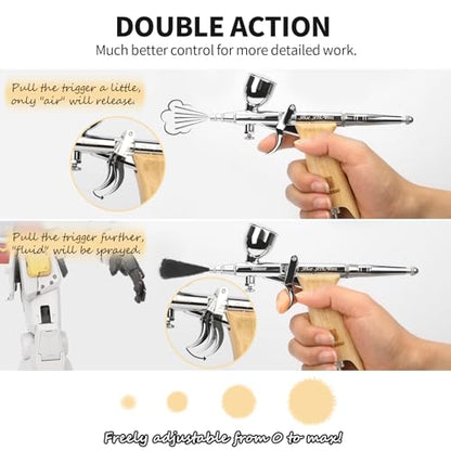Bucasso Airbrush Kit, Air Brush Spray Gun with 0.3mm/0.5mm/0.8mm Needles/Nozzle Sets, 3cc/7cc/11cc Replaceable Fluid Cup for Painting Model Nails Cake Tattoo Makeup - color: W002-Burlywood