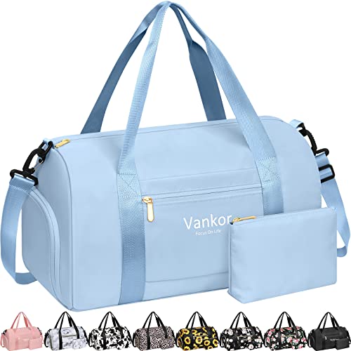 Vankor Gym Bag for Women, 17.5 inch Sports Duffle Bag with Shoe Compartment - color: Blue
