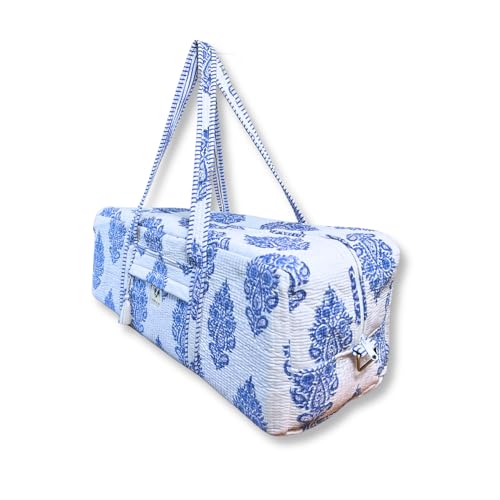 Large Capacity Handblock Printed Yoga Mat bag for Women, Gym Bag, Fits Yoga Blocks, Adjustable strap, Pilates, Gym, Fitness Block & Gear, Light and Durable - color: Neel Butta