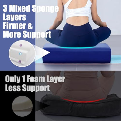MABOZOO Yoga Bolster Pillow, Triple-Layer Sponge Rectangular Yoga Bolster with Carry Handle Meditation Pillow with Washable Cover for Restorative, Meditation - color: Blue