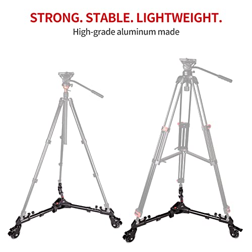 Photography Tripod Dolly, Heavy Duty with Larger 3-inch Rubber Wheels, Adjustable Leg Mounts and Carry Bag, Compatible with Most Tripods Perfect for Cameras Camcorder and Lighting Equipment Black