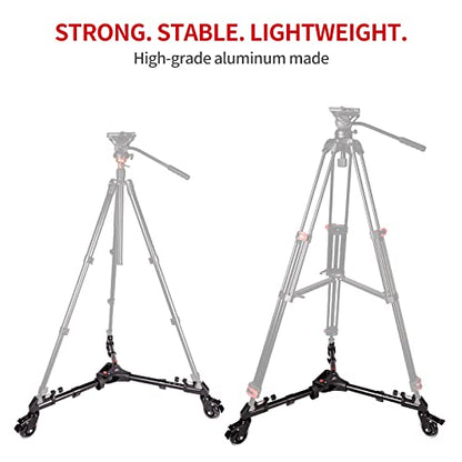 Photography Tripod Dolly, Heavy Duty with Larger 3-inch Rubber Wheels, Adjustable Leg Mounts and Carry Bag, Compatible with Most Tripods Perfect for Cameras Camcorder and Lighting Equipment Black