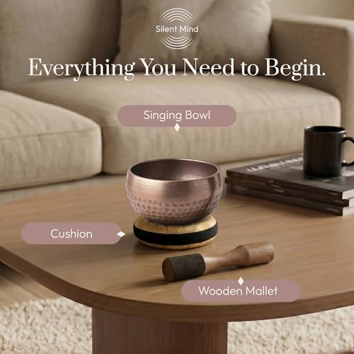 Silent Mind Tibetan Singing Bowl Set – Easy to Play & Beginner Friendly Meditation Bowl with Cushion & Mallet | Stress Relief & Mindfulness | Gift-Ready - color: Brown Glossy, size: Without Case