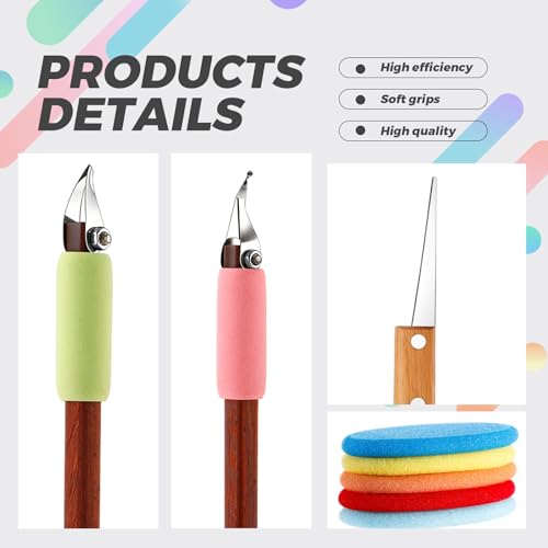 Leriton 2 Pack Pottery Carving Tool Set 6in Sculpture Carving Scraper Tool Pottery Modelling Shape for Tea Cup Mug Vase Leather Hard Clay Cutters with Wooden Handle for Ceramic Sculpture Craft (Set 3) - color: Multicolor, style: Set 3