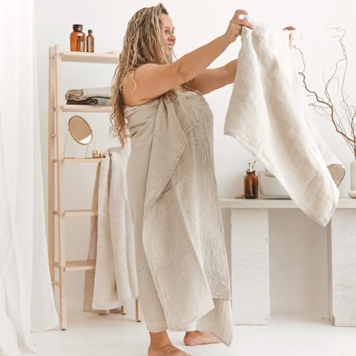 Pure 100% Linen Bath Towel - 30x60-inch Waffle Weave Hair Towel Quick Dry - color: Natural Linen, size: Bath Towel