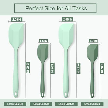 Silicone Spatula Set, Premium Spatulas Silicone Heat Resistant 2 Small & 2 Large Flexible Scraper for Nonstick Cookware, Rubber Spatula for Kitchen Mixing Baking Cooking Use, Soft Spatula - Set of 4 - color: 2 small(high-grade-green)+2 large(fresh-green)