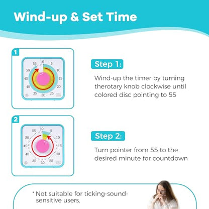 TWENTY5 SEVEN Countdown Timer 7.5 inch; 60 Minute 1 Hour Visual Timer – Classroom Teaching Tool Office Meeting, Mechanical Countdown Clock for Kids Exam Time Management Magnetic, Macaron Sky Blue - color: Macaron Sky Blue