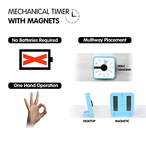TWENTY5 SEVEN Countdown Timer 7.5 inch; 60 Minute 1 Hour Visual Timer – Classroom Teaching Tool Office Meeting, Mechanical Countdown Clock for Kids Exam Time Management Magnetic, Sky Blue - color: Sky Blue