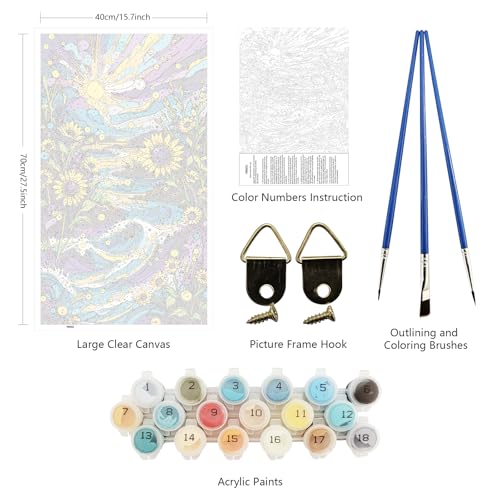 ARTGOTO Large Paint by Numbers for Adults Sunflower Seascape | 15.7x27.5inch/40x70cm Paint by Number Kit on Canvas, Ocean Wave Acrylic Painting Set with Brushes & Instructions, No Frame - color: PBN055