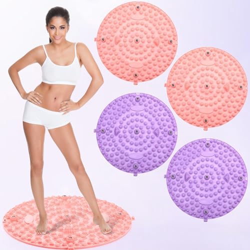 Threlaco 4 Pack Foot Massager Mat Foot Reflexology Pad with Magnetic Relaxation Massage Feet Pressure Point Pad Anti Fatigue Walk Stone Acupoint Mat Particle Portable Massage Tool(Purple and Pink) - color: Purple and Pink