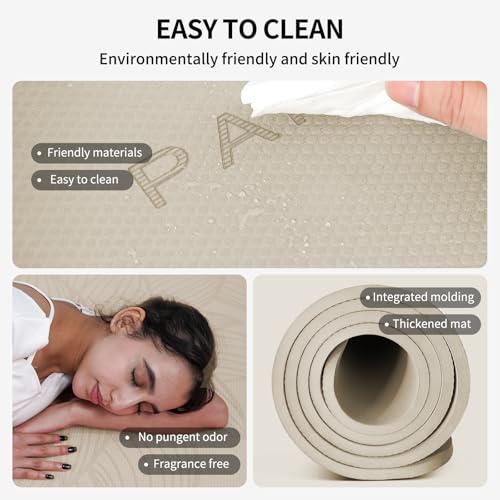 PAIDU Large Yoga Mat 72"x36"x10mm Non-Slip Exercise Mat for Home Gym Studio - color: Beige