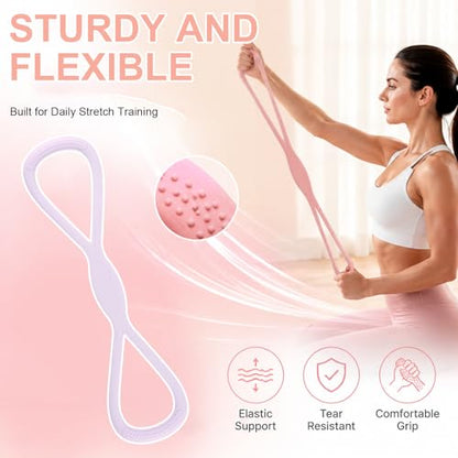 2Pack Figure 8 Resistance Bands for Women, 8 Shaped Rubber Exercise Band for Arms, Back, Shoulder Stretch with Handles, 15 Lbs Fitness Band for Home Yoga Gym Workout