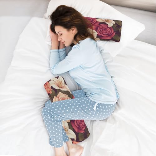 Roses and Lily Flowers Neck Roll Pillow Bolster Round Health Memory Foam Long Cervical Cylinder Pillows with Removable Washable Cover for Body Bed Legs Back Yoga - color: Roses and Lily Flowers