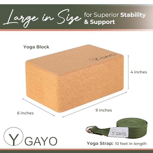 Y O Gayo Premium Cork Yoga Blocks – Durable & Sturdy Natural Cork Yoga Blocks for Stability, Balance, Alignment, Stretching, and Support in Yoga & Pilates