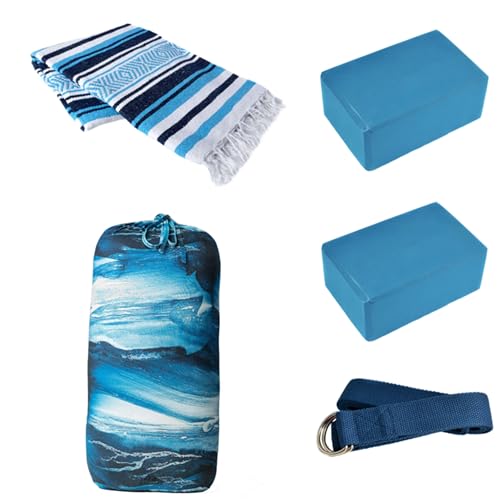 Mount Adams 5 Pack Restorative Yoga Kit for Home or Studio | Includes 1 Yoga Bolster (24"x10"x5"), 2 Yoga Blocks (4"x6"x9"), 1 6ft D-Ring Yoga Strap, 1 Classic Mexican Yoga Blanket