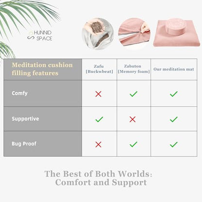 Meditation Cushion Set Zafu & Zabuton – Buckwheat Hull & Memory Foam, Adjustable Floor Pillow for Yoga, Meditation & Sitting, Removable Velvet Cover (Blush Pink) - color: Blush Pink