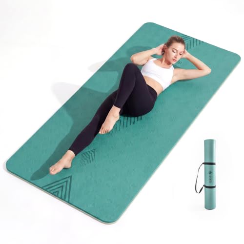 EaseUp Large Yoga Mat 73x35.5x0.4",10mm Thick Non-Slip for Home Workout - color: Green/light green