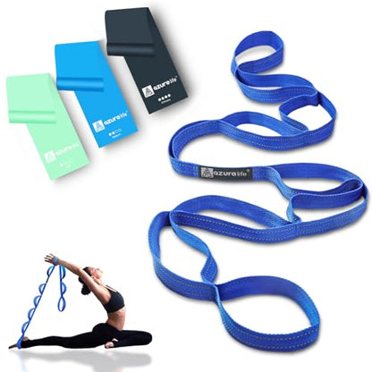 A AZURELIFE Flat Resistance Band Set (3 Pieces Total) Exercise Bands and Premium Durable Stretch Strap with Loops
